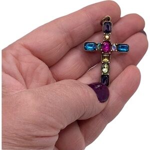 Cross Pendant With Blue, Pink & Purple Stones
